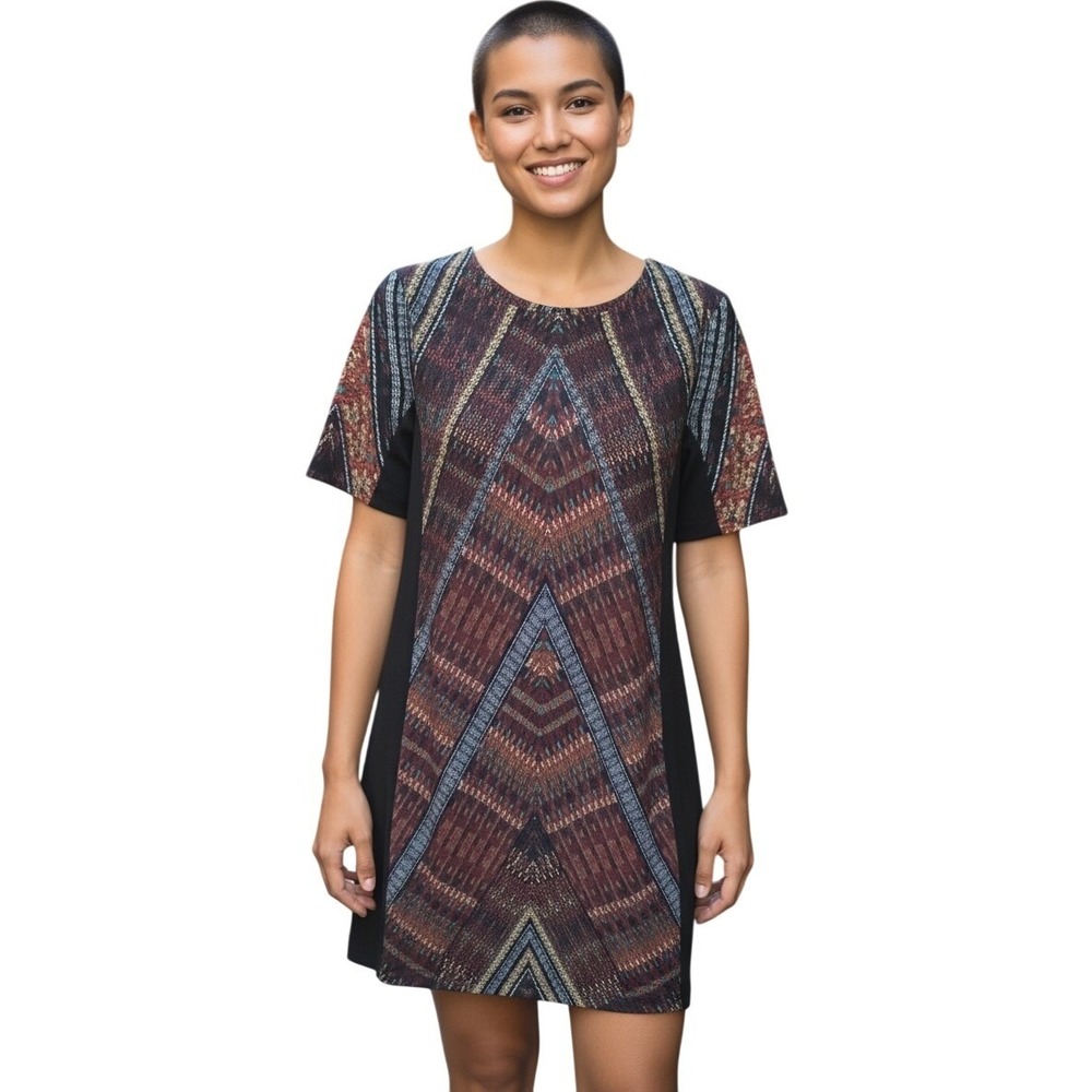 Madison Leigh Dress Size 6‎ Geometric Print A-Line Short Sleeve-Autumn Hues